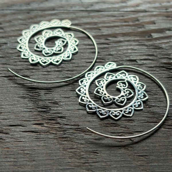 925 Sterling Silver Large Spiral Hoop Earrings