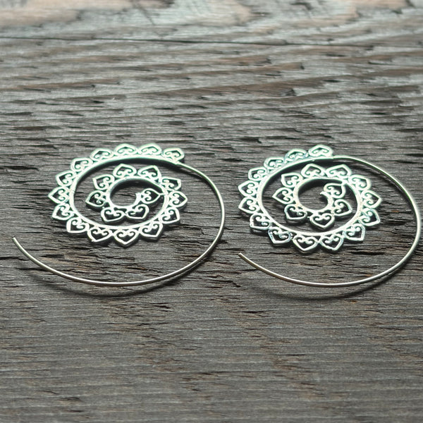 925 Sterling Silver Large Spiral Hoop Earrings