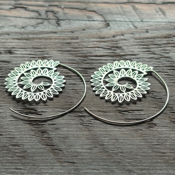 925 Sterling Silver Large Spiral Hoop Earrings