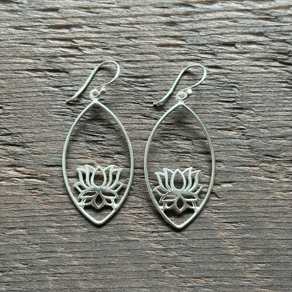 Lotus Flower Sterling Silver Drop Earrings