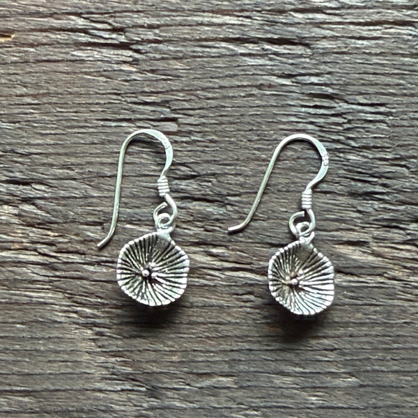 Circular textured Sterling Silver Mini Drop Earrings