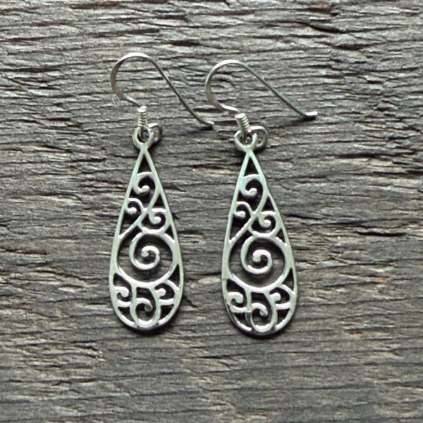 Swirl Teardrop Sterling Silver Drop Earrings