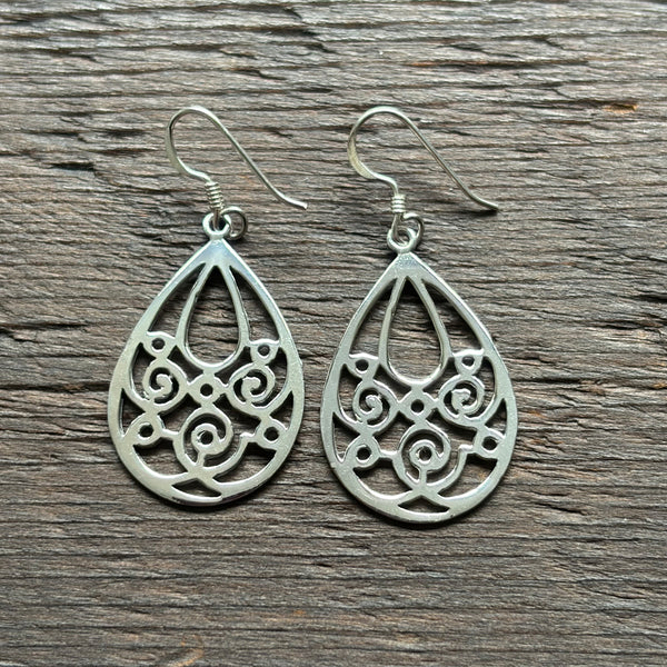 Swirl Teardrop Sterling Silver Drop Earrings