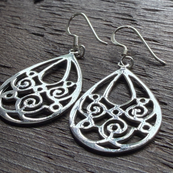 Swirl Teardrop Sterling Silver Drop Earrings