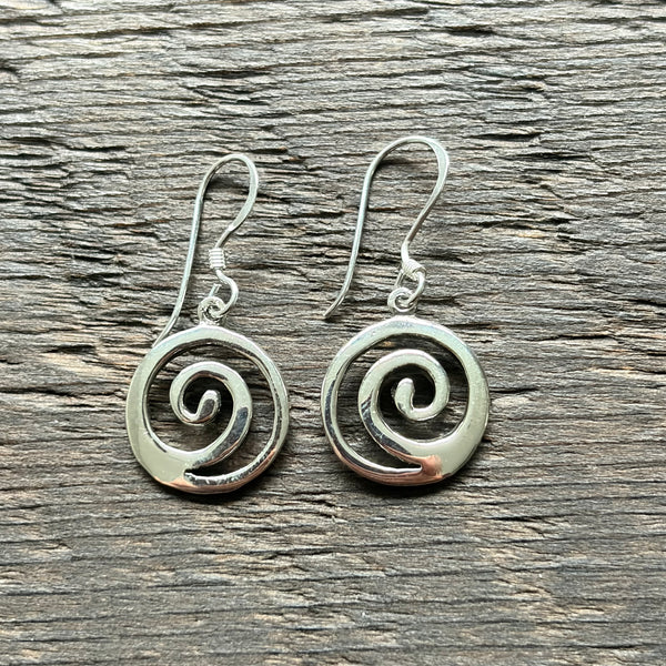 Round 'Swirl' Sterling Silver Drop Earrings