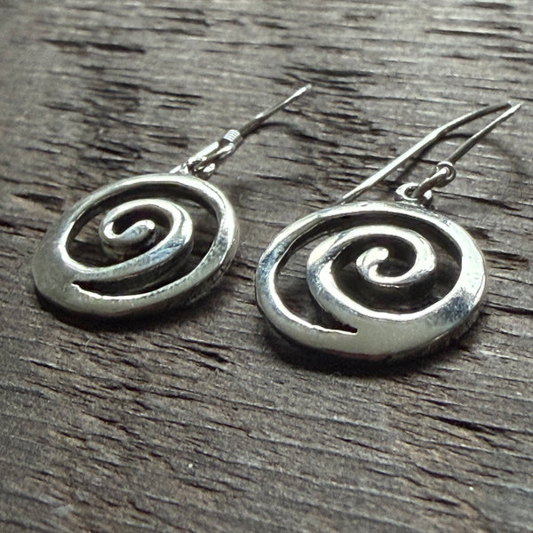 Round 'Swirl' Sterling Silver Drop Earrings