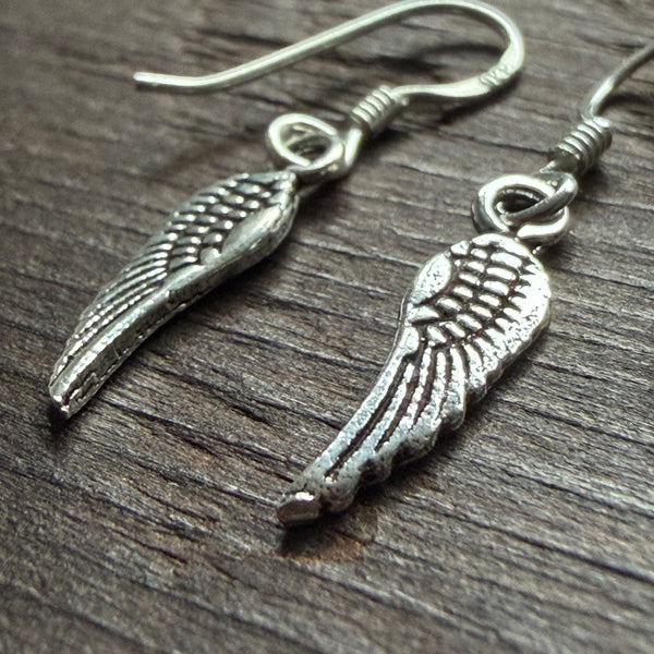 'Angel Wings' Sterling Silver Mini Drop Earrings