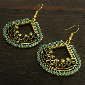 ‘Ethnic Vibes’ Swirl Design Earrings - Blue Turquoise