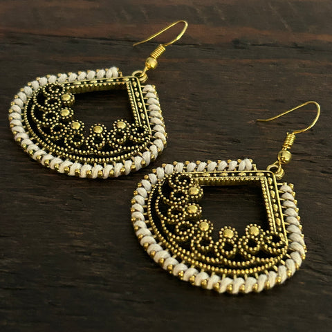 ‘Ethnic Vibes’ Swirl Design Earrings - White