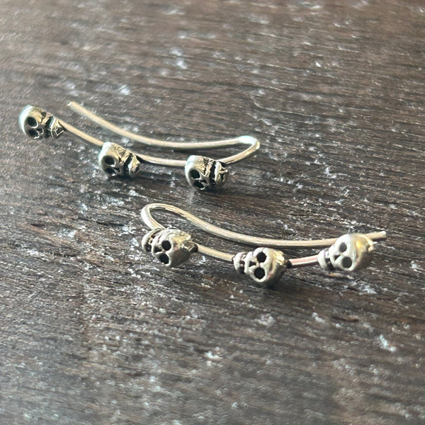 Sterling Silver '3 Skulls' Ear Climbers