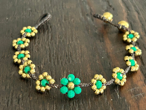 'Bead Love' Flower Design Bead Bracelet (Darker Green Turquoise)