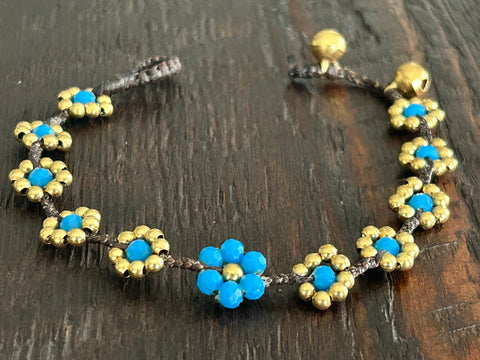 'Bead Love' Flower Design Bead Bracelet (Navy Blue)