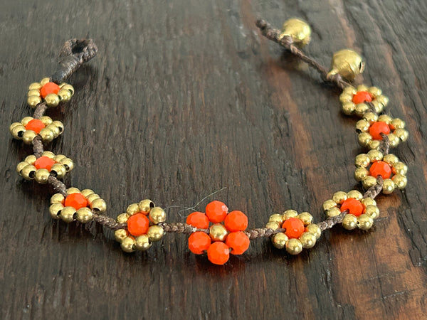 'Bead Love' Flower Design Bead Bracelet (Orange)