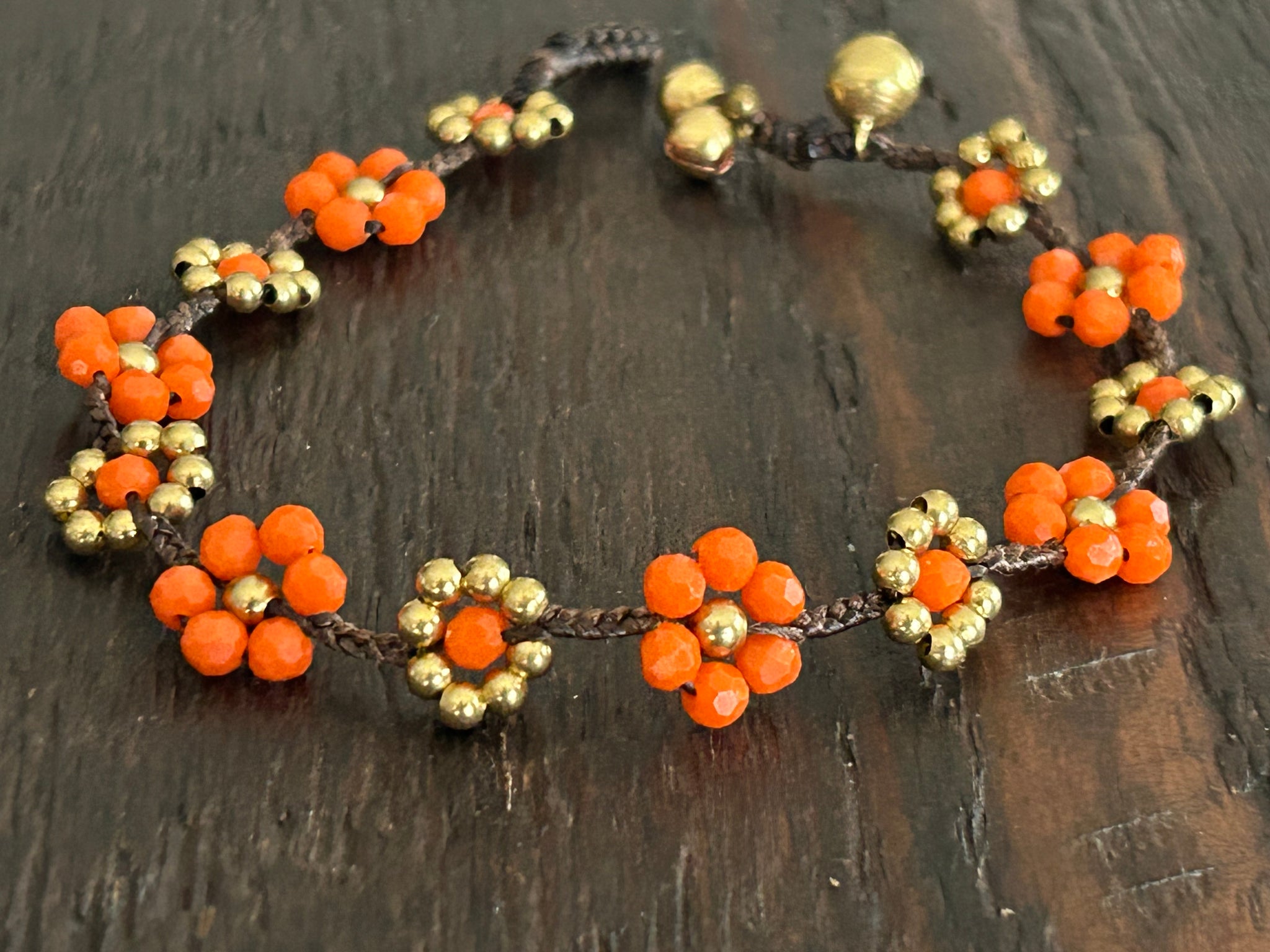 'Bead Love' Flower Design Anklet (Orange)