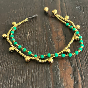 ‘Bead Love' 2 Strand Anklet with Faceted Beads (Green Turquoise)