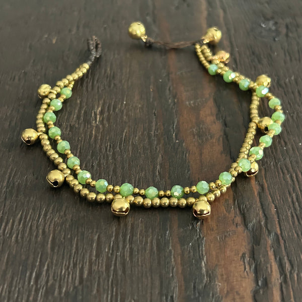 'Bead Love' 2 Strand Bead Anklet (Bright Green)