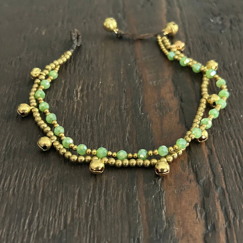 'Bead Love' 2 Strand Bead Anklet (Bright Green)