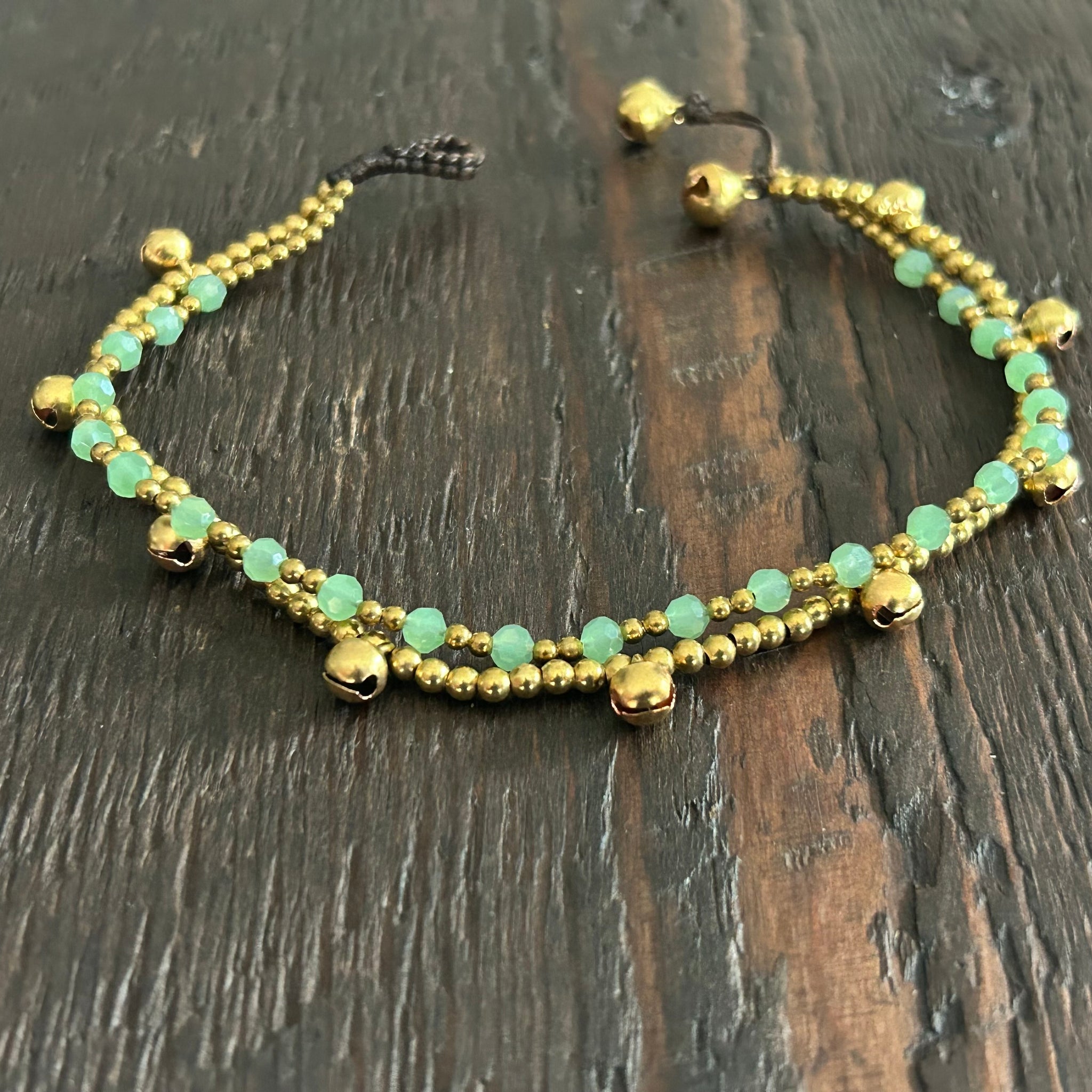 ‘Bead Love' 2 Strand Anklet with Faceted Beads (Mint Green)