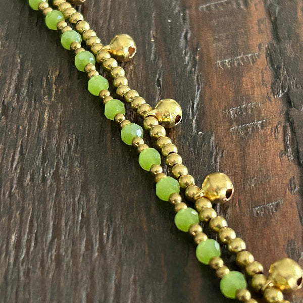 'Bead Love' 2 Strand Bead Anklet (Bright Green)