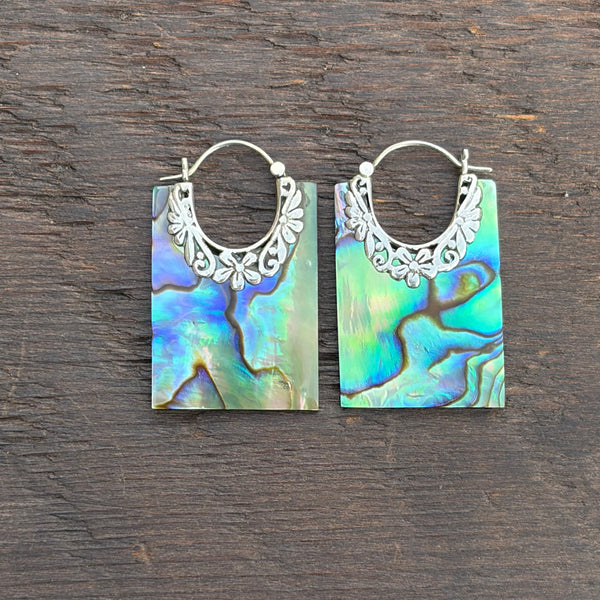 Sterling Silver & Abalone Shell Hoop Earrings