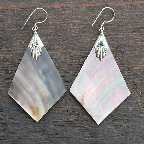 Sterling Silver & Black Mother of Pearl Shell Drop Earrings