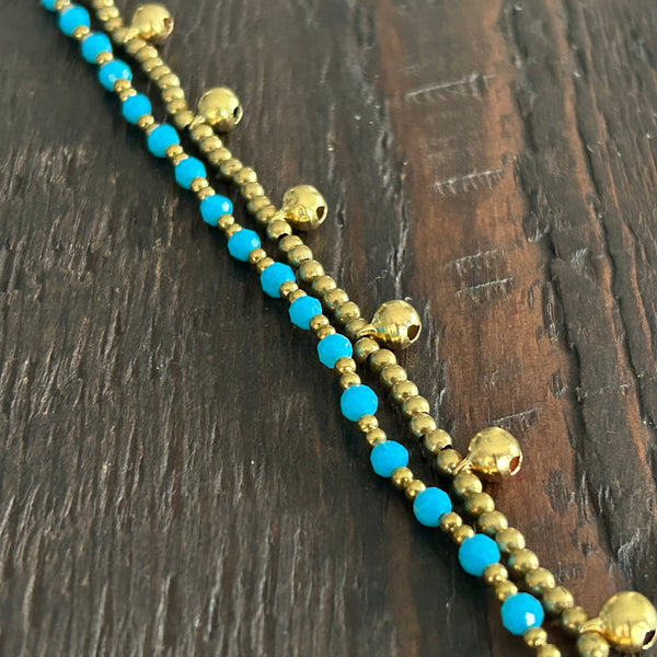 'Bead Love' 2 Strand Bead Anklet (Mid Blue)