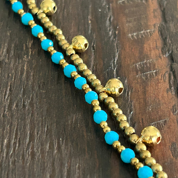 'Bead Love' 2 Strand Bead Anklet (Mid Blue)