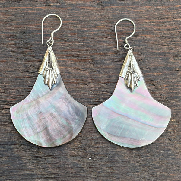 Sterling Silver & Black Mother of Pearl Shell Drop Earrings