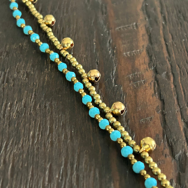 'Bead Love' 2 Strand Bead Anklet (Light Blue)