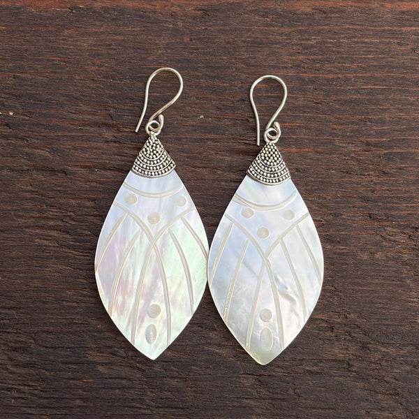 Sterling Silver & White Mother of Pearl Shell Drop Earrings