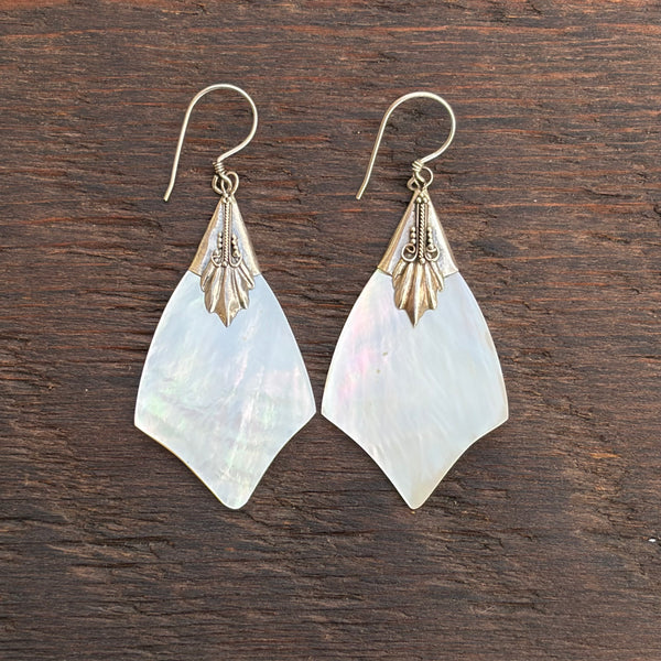 Sterling Silver & White Mother of Pearl Shell Drop Earrings