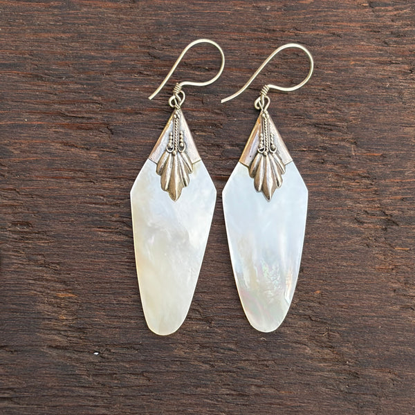 Sterling Silver & White Mother of Pearl Shell Drop Earrings