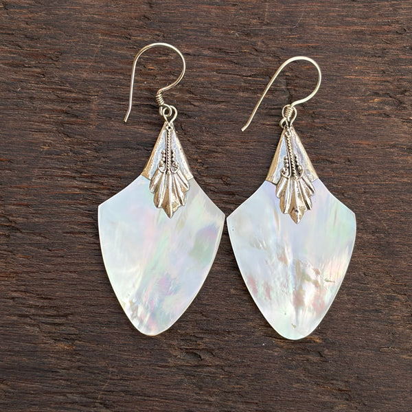 Sterling Silver & White Mother of Pearl Shell Drop Earrings