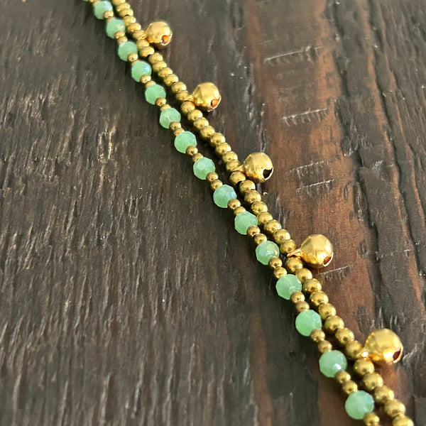 ‘Bead Love' 2 Strand Anklet with Faceted Beads (Mint Green)