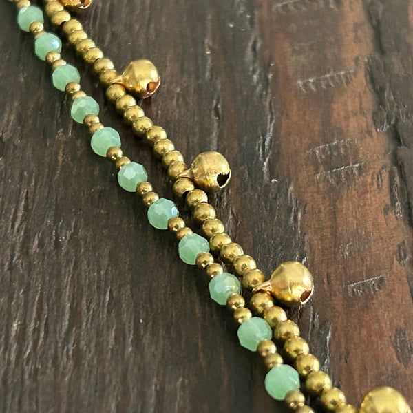 ‘Bead Love' 2 Strand Anklet with Faceted Beads (Mint Green)