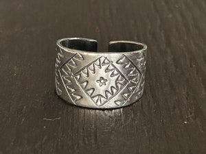 Mexicana Etched Adjustable Sterling Silver Ring