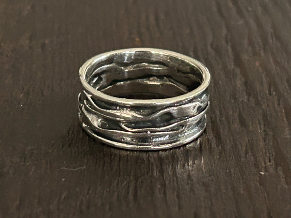 'Rocks' Sterling Silver Band Ring