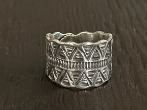 Mexicana Etched Wrap Adjustable Sterling Silver Ring