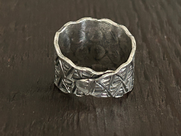 Mexicana Etched Wrap Adjustable Sterling Silver Ring