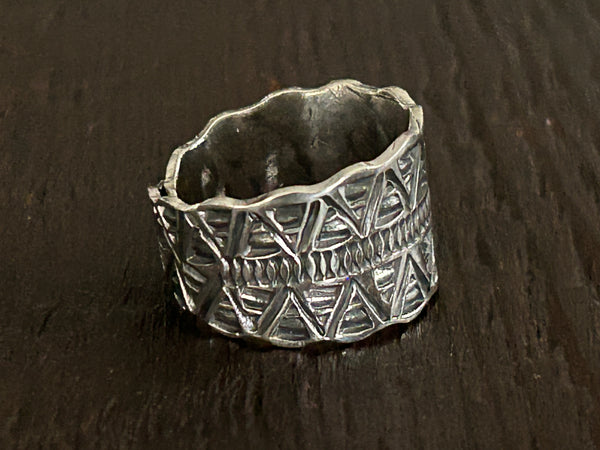 Mexicana Etched Wrap Adjustable Sterling Silver Ring