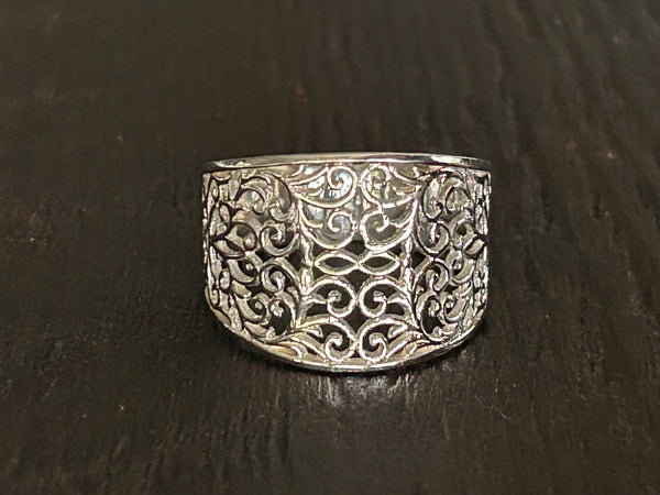 Satin Swirl Design Sterling Silver Ring