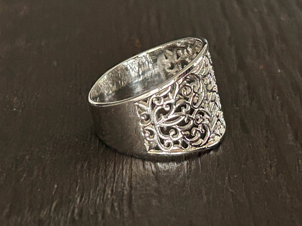 Satin Swirl Design Sterling Silver Ring