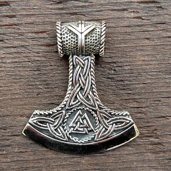 Thor's Hammer Mjolnir / Valknut Viking Norse Celtic Sterling Silver Pendant