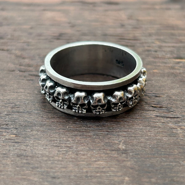 LARGE Skulls Sterling Silver Fidget / Spinning Ring