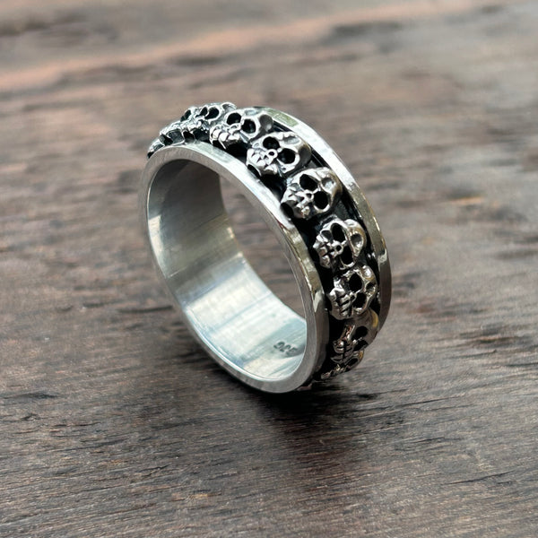LARGE Skulls Sterling Silver Fidget / Spinning Ring
