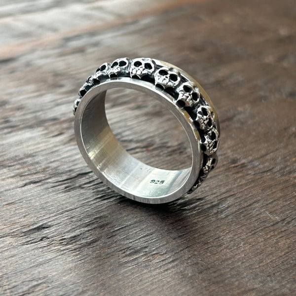 LARGE Skulls Sterling Silver Fidget / Spinning Ring