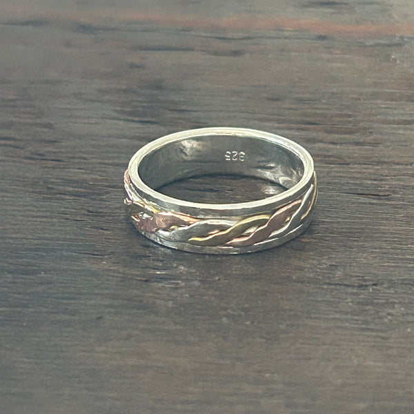 Sterling Silver 3 Colour Fidget / Anxiety / Spinning Ring With Copper & Brass