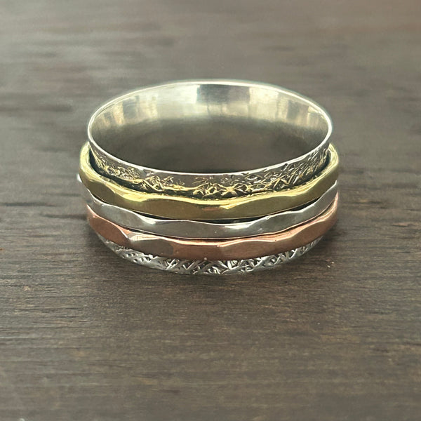LARGE Sterling Silver 2/3 Colour Fidget / Anxiety / Spinning Ring
