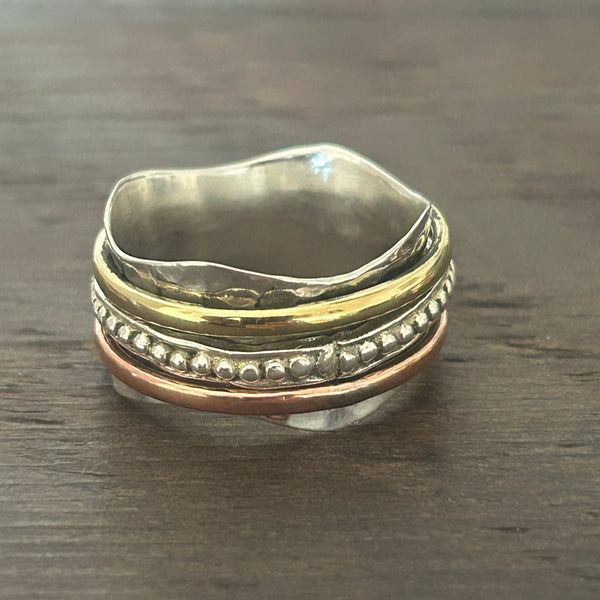 LARGE Sterling Silver 2/3 Colour Fidget / Anxiety / Spinning Ring