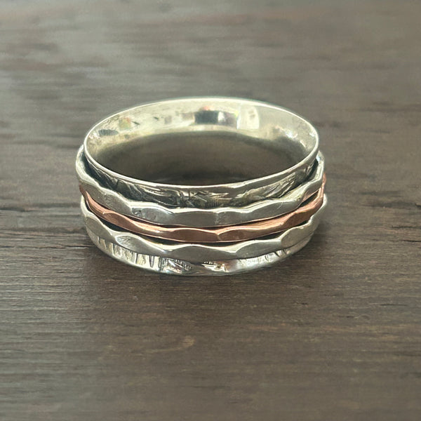 LARGE Sterling Silver 2/3 Colour Fidget / Anxiety / Spinning Ring